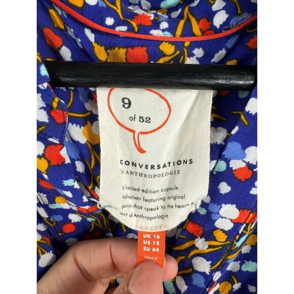Anthropologie Conversations floral blouse colorful retro sz 12 - Picture 2 of 9